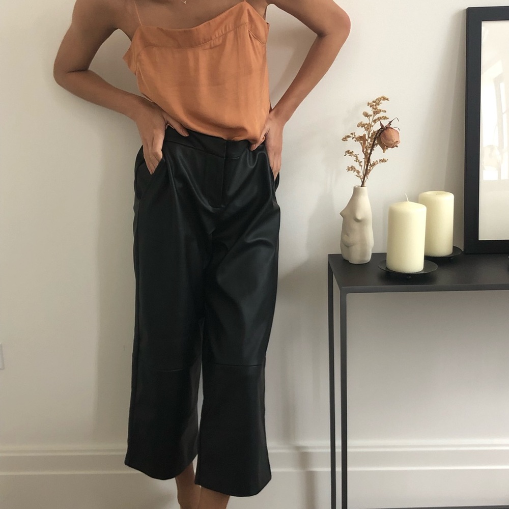 NWOT High Waisted Wide Leg Leather Trousers